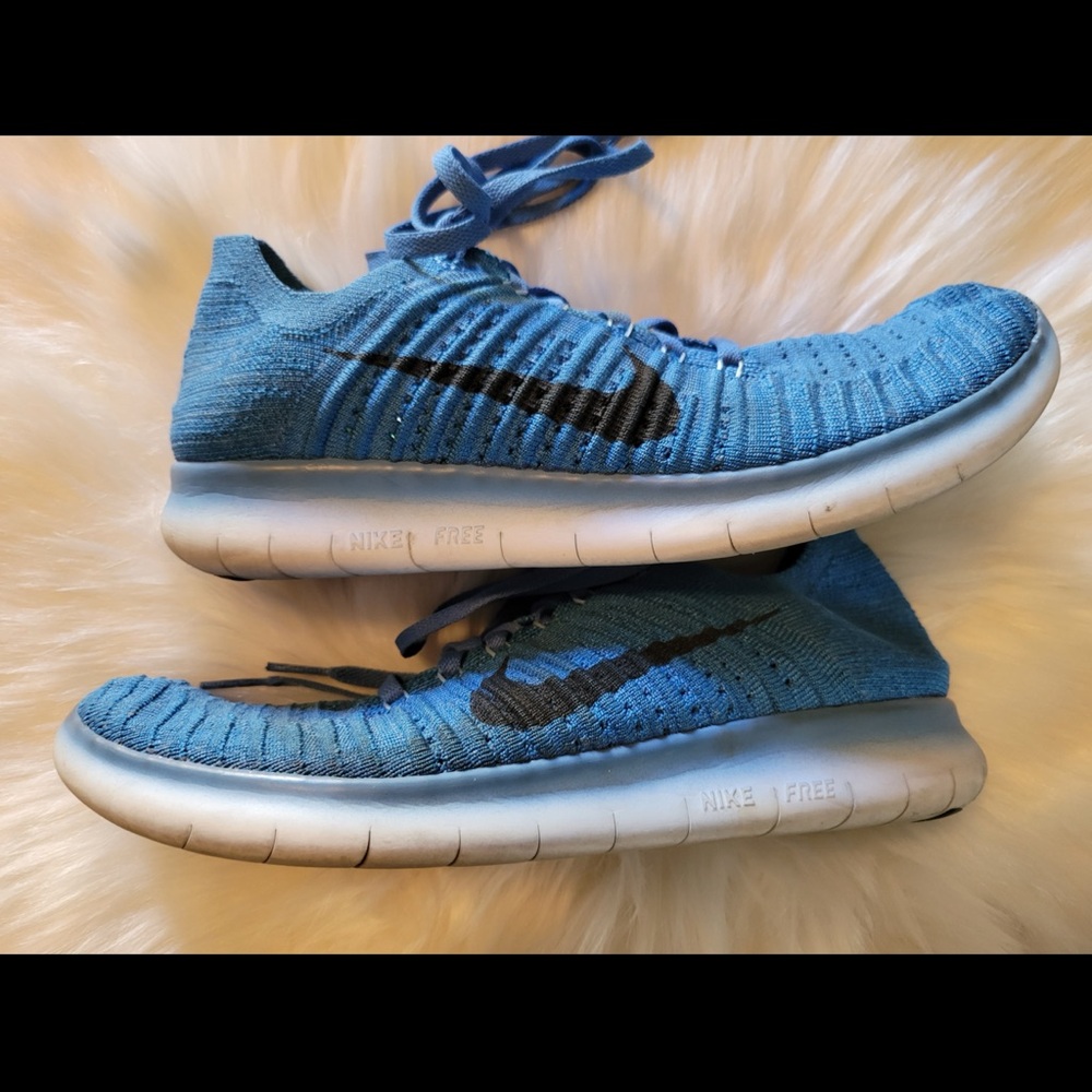 Nike Free RN 4.0 Laser Blue Black Flyknit Athletic Running Shoes Trainers WMNS 9 - Picture 2 of 7